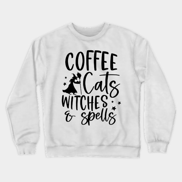 Coffee, Cats, Witches and Spells | Halloween Vibe Crewneck Sweatshirt by Bowtique Knick & Knacks